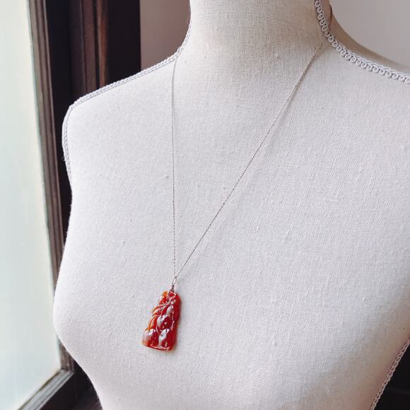 Vintage Faux Carnelian Molded Glass Fruit Pendant Sterling Silver Necklace 23" - Picture 4 of 12